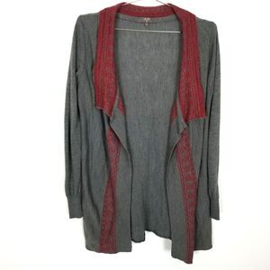 Lo Ri Women Wool Blend Open Front Cardigan Sweater Sz L Gray Red Lagenlook